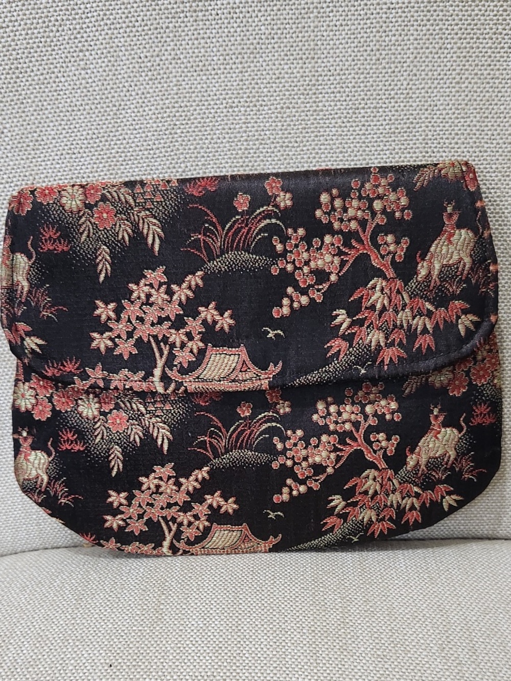 Asian Inspired Printed Small Clutch, Makeup Cosmetic Case, Jewelry Holder